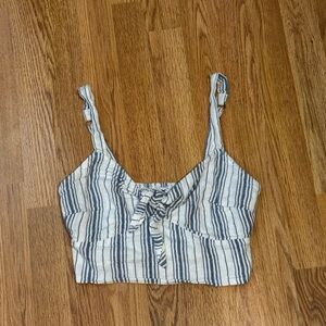 Hollister Striped Blue and White Women's cropped Top with tie and key hole